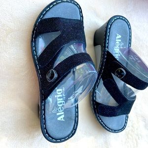 Alegria Glitteroti shoes, size 36=6.5, black/silver sparkle